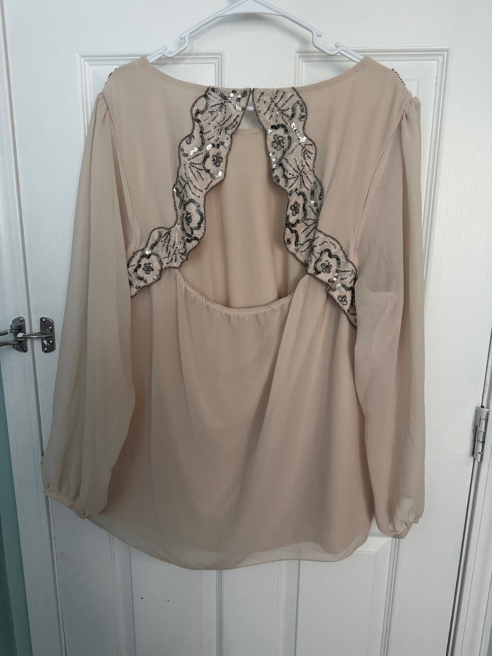 Beaded Open-Back Blouse in Beige